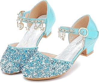 Furdeour Girls Dress Shoes Princess Crystal High Heels Closed Toe Party Wedding Flower Girls Shoes Toddler Little Big Kid