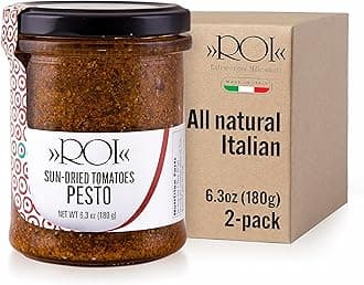 ROI Red Pesto - Sundried Tomato Pesto Sauce Made With Sundried Tomatoes, Genovese DOP Basil, and EVOO, Gluten-Free, Keto-Friendly Fresh Ligurian Sauce, Non-GMO, Made In Italy 6.3 oz (180 g) - Pack 2