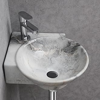 REMANENCE Wall Mounted Wash Basin for Bathroom | Ceramic Wash Basin Wall Hung Small Corner Wash Basin/Sink (16.3 x 13.8 x 4.3 Inch) (Designer Blue)