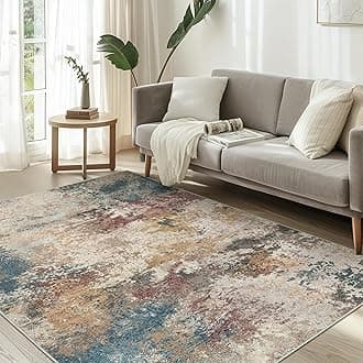 Area Rugs 10x12 Machine Washable Rug for Living Room Bedroom Dining Room, Large Modern Abstract Colorful Soft Rugs, Indoor Low Pile Carpet with Non Slip Rubber Backing, Multi Beige