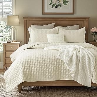 Bedsure Quilts Queen Size - Cream Bedspread Queen Size & Lightweight Comforter, Modern Cottage Coverlet with Clover Pattern, Ultra Soft All-Season Bedding, 90 x 96 Inches | Stitch-Free Quilting, Ultra Soft, Lightweight, Machine Washable, Pet-Friendly