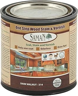 Interior One Step Wood Seal, Stain and Varnish – Oil Based Odorless Dye - Protection for Furniture and Fine Wood (Dark Walnut SAM-314, 8 oz)