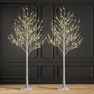 2 Pack 8FT Lighted Birch Tree 132 LED Artificial Tree for Decoration Inside and Outside, Home Patio Wedding Festival Christmas Decor, Warm White
