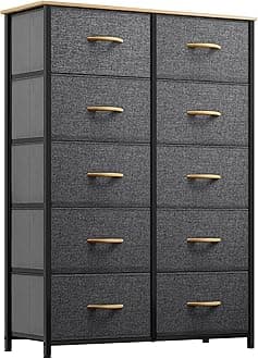YITAHOME 10 Drawers Dresser, Fabric Dresser, Tall Chest Organizer Unit for Living Room, Hallway, Closets, Sturdy Steel Frame, Wooden Top
