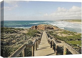 wall26 Canvas Print Wall Art Coastal Boardwalk Path Ocean View Photography Realism Bohemian Scenic Relax/Calm for Living Room, Bedroom, Office - 12"x18"