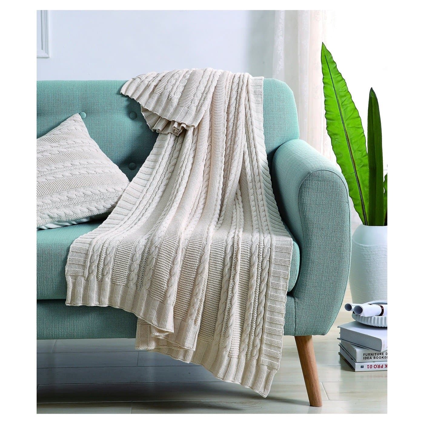 VCNY Home Dublin Cable Knit, Super Soft Microfiber Throw Blanket, 50" x 70", Ivory