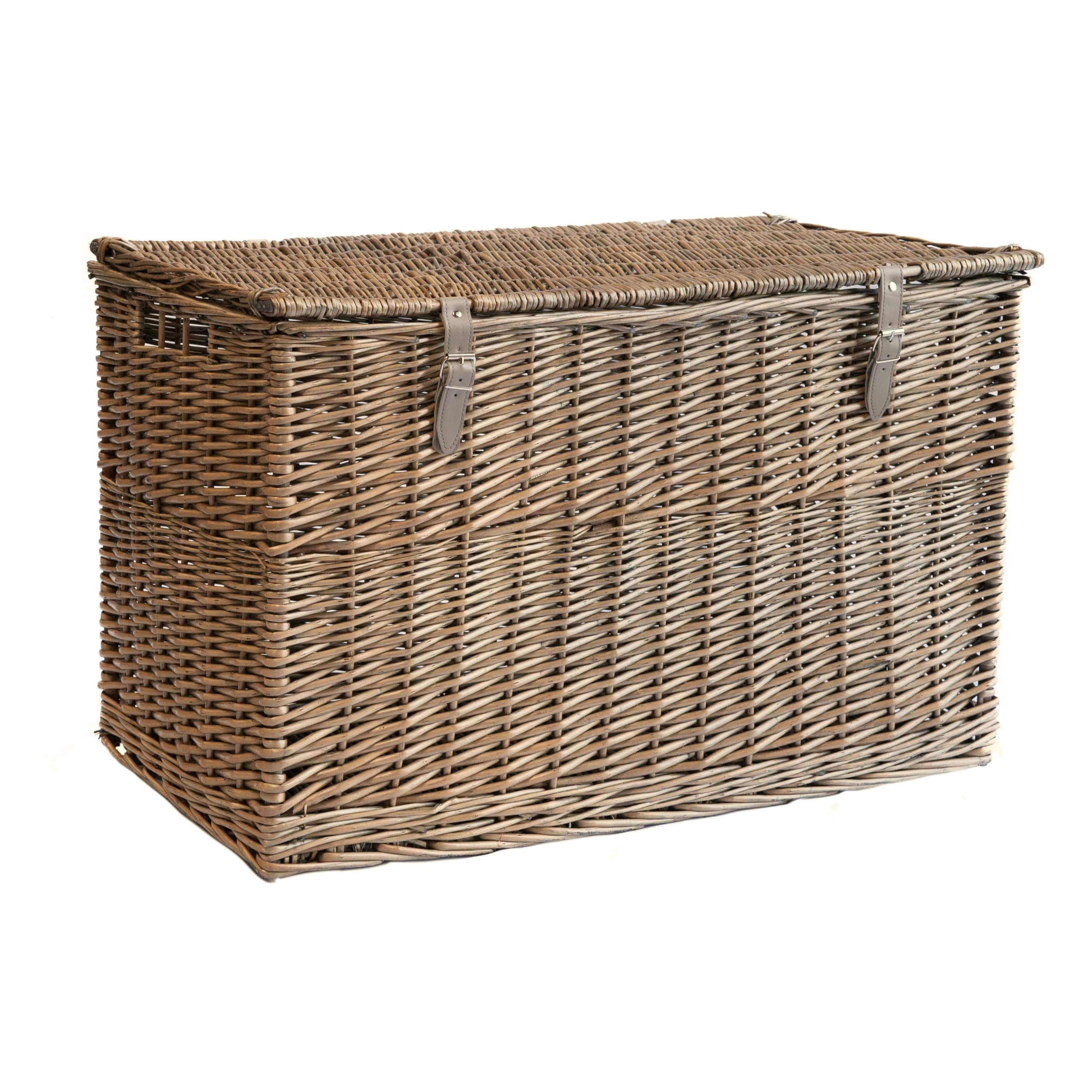 Arthur Cameron - Lightweight Wicker Storage Trunk, Storage Box with Lid & Leather Straps - Woven Chest, Basket, Large Wicker Basket with Lid (Antique Wash, Large)