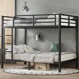 Full Over Full Bunk Bed,Heavy Duty Metal Bunk Bed Frame for Adults,2 Side Ladder,Guardrail,Space-Saving,Noise Reduced,No Box Spring Needed,Black (Full Over Full)