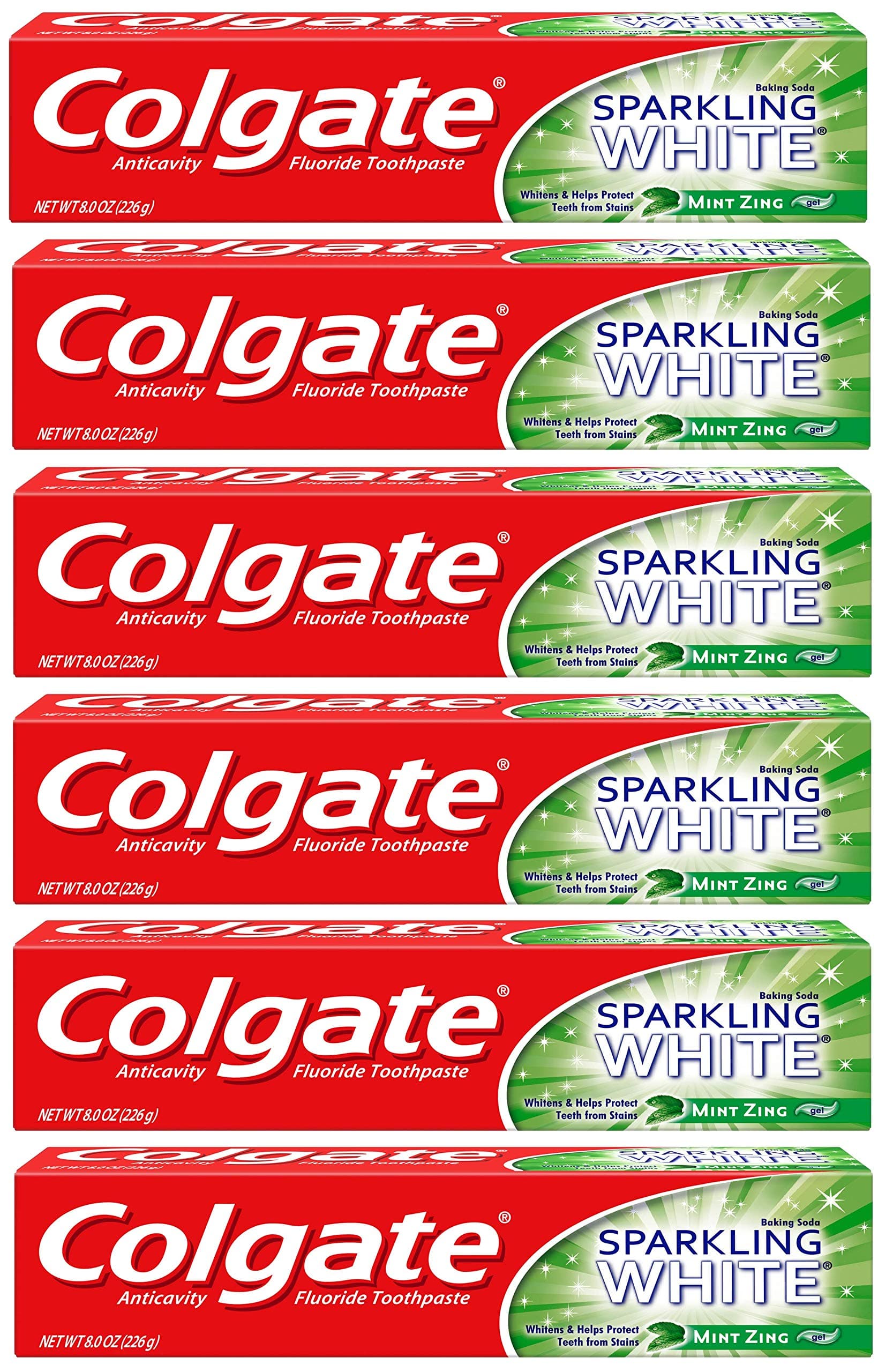 Colgate Sparkling White Whitening Toothpaste, Mint - 8 ounce (6 Pack)
