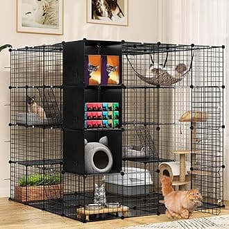 YITAHOME Large Cat Cage with Storage Cube DIY Indoor Catio Cats Enclosures Metal Cat Playpen with Large Hammock for 1-4 Kittens 4 Tiers Cat Kennel,Black