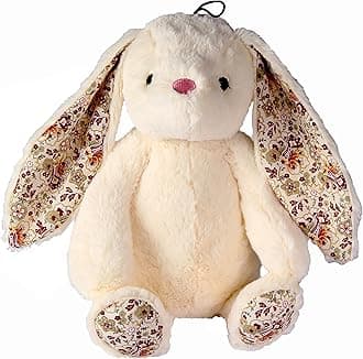 Petlou Durable Plush Rabbit Dog and Cat Toys with Multi-Squeaks and Crinkle Paper.15-Inch Beige Colour