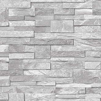 Grandeco 3D Slate Stone Brick Effect Wallpaper Washable Vinyl Natural Grey