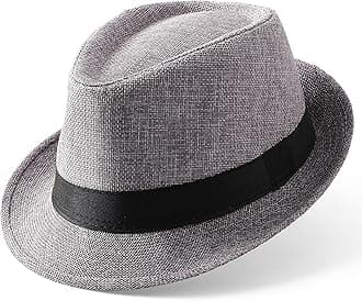 Straw Trilby Fedora Hat for Men-1920s Felt Panama Hat Short Brim Summer Cap with Ribbon