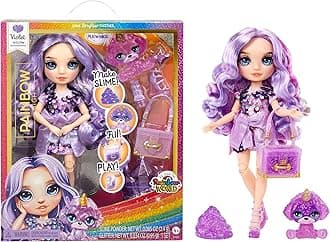 Violet, Purple with Slime Kit & Pet, 11" Shimmer Posable Fashion Doll with DIY Sparkle Slime, Magical Yeti Pet, Fun Play Accessories, Great Toy Gift for Girls Kids Ages 4-12 Years