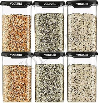 VOLTURI Air Tight Kitchen Containers Set of 8, Kitchen Storage Box for Pulses, Cereals, Grains, Dry Fruits, Pantry Organization, Kitchen Accessories Items for Home, Food Grade (1200 ML, Transparent)