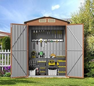 Outdoor Storage Shed, 5x3 Ft Metal Steel Tiny House with Lockable Door, Vertical Outside Storage Building for Garden, Backyard, Lawn, Patio Utility, Tool Storage