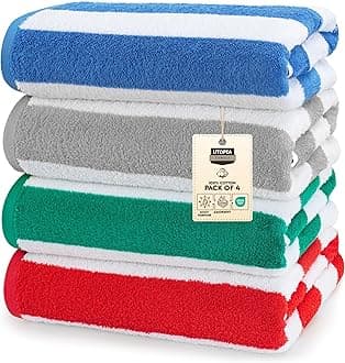 Utopia Towels 4 Pack Cabana Stripe Beach Towel, 30 by 60 Inches, Oversized 100% Ringspun Cotton Pool Towels, Highly Absorbent Bath Towels for Bathroom