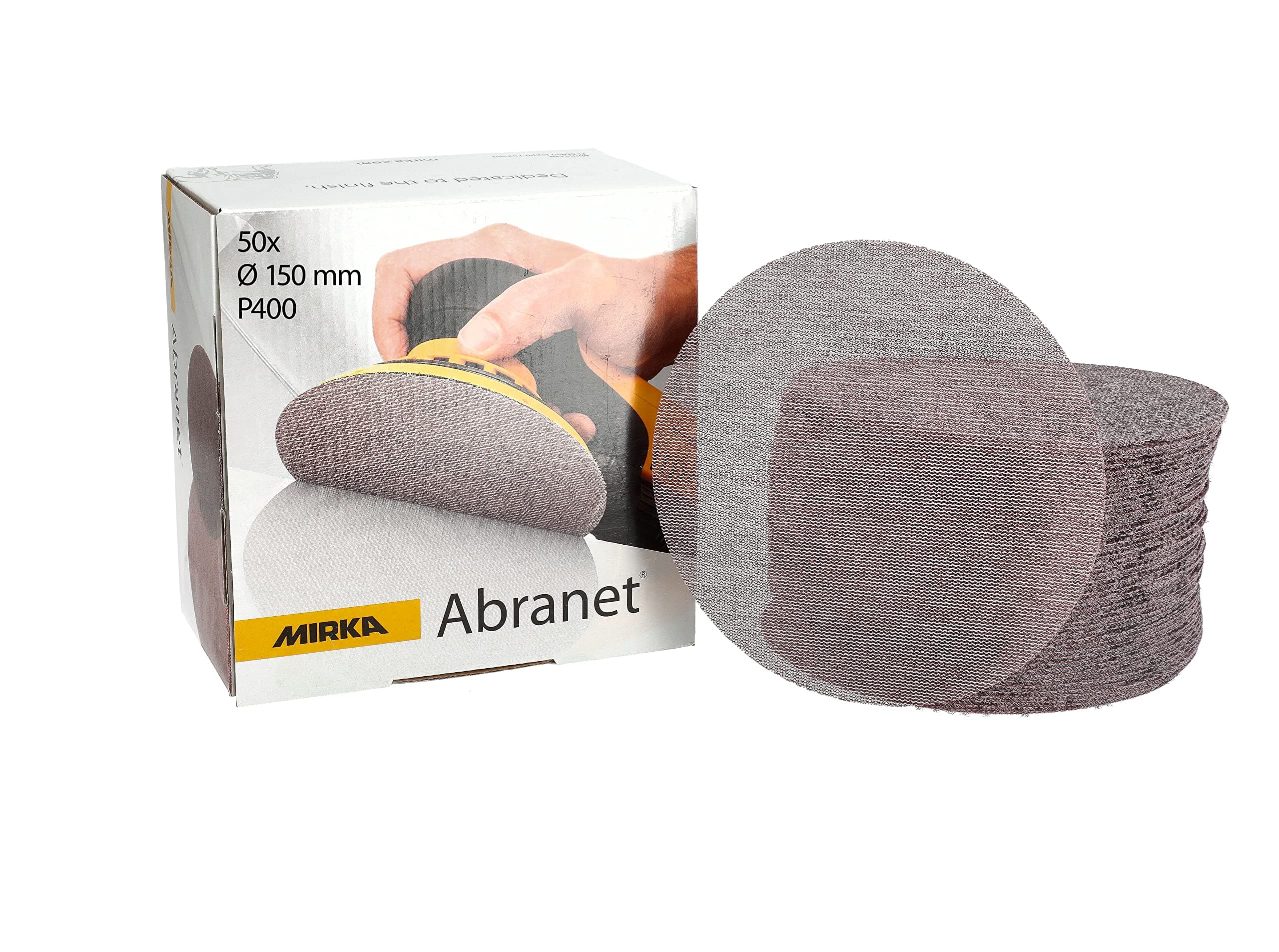 Mirka Abranet net sanding disc Ø 150 mm Hook & loop/Grit P400 / 50 pcs/for sanding wood, walls, metal, aluminium, stainless steel, filler, varnish, plastic / 5424105041