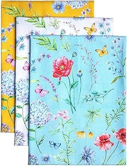 Kitchen Towels Set of 3 100% Cotton 27.50" x 20" Reusable Cloth Tea Dish Towels Absorbent with Hanging Loop for Kitchen Easter Decorations Spring/Summer (Just Floral)
