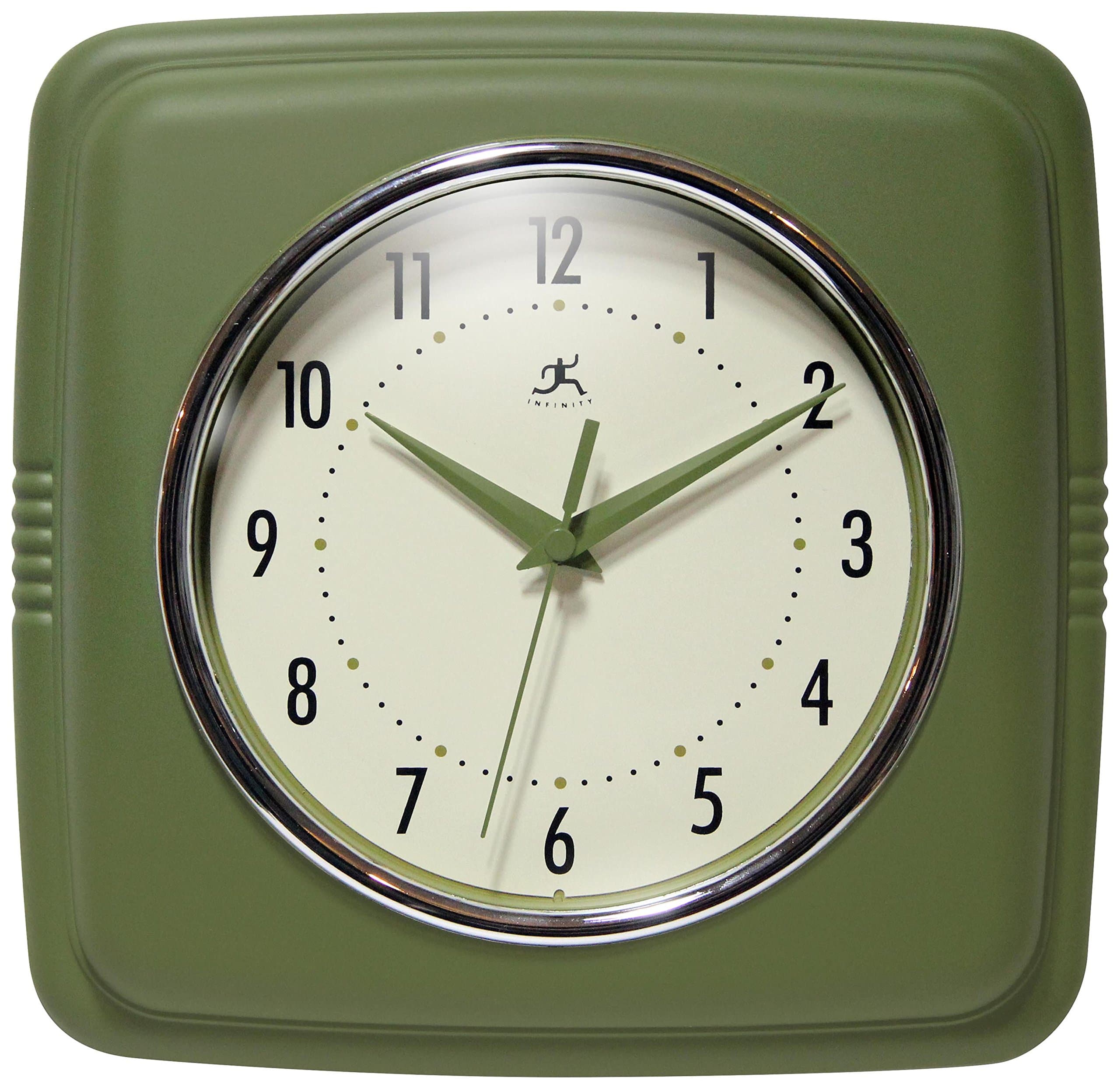 Infinity Instruments Square Retro 9.25" Wall Clock, Sage Green
