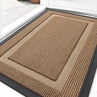 OLANLY Front Door Mat Indoor Outdoor Entrance, Waterproof All-Season, All-Weather Doormat, Sturdy Natural Rubber, Fade Resistant, Low Profile, Easy Clean Patio Porch Entryway Mat, 35x23, Light Borwn