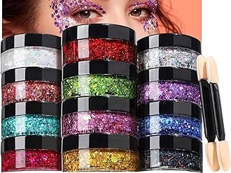 Teenitor Face Glitter Makeup Glitter, 12 Colors Face and Body Glitter Gel for Festival Makeup, Gel Hair Glitter for Face, Body, Hair, Total 120g/4.23oz