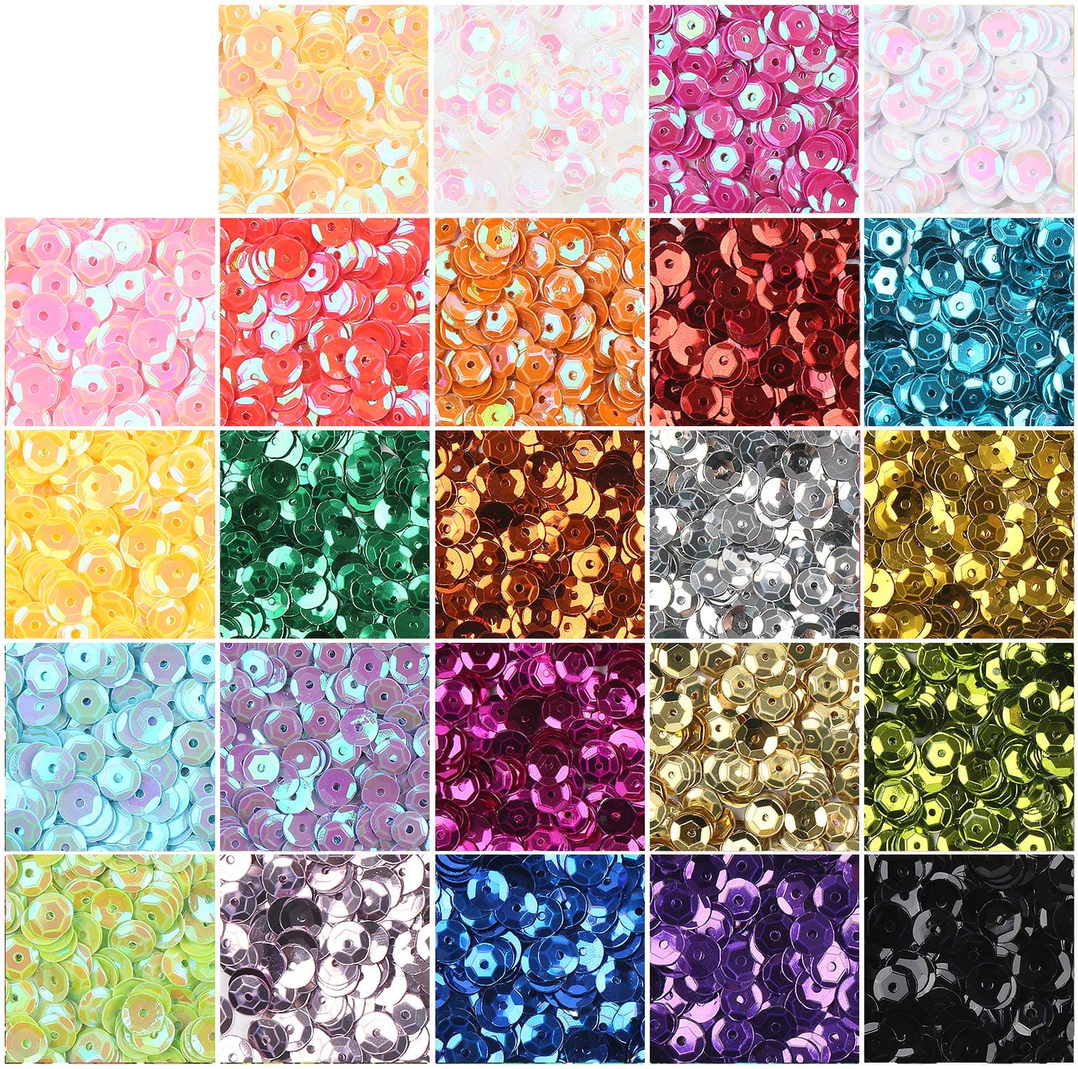 CCINEE Loose Sequins,Bulk 24 Assorted Colour Rainbow Round Cup Sequins for Sewing Craft Nails Decorations,16000PCS,6MM
