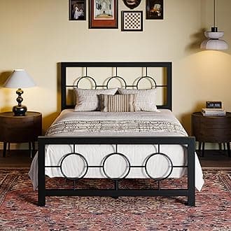 Twin Metal Bed Frame with Vintage Circular Design Headboard and Footboard,No Box Spring Required,Easy Assembly,Noise-Free,Black