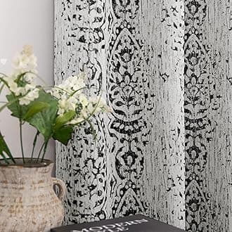 Mrs.Naturall Black 52x45 Inches Long Damask Pattern Curtains for Living Room