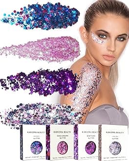 KARIZMA Enchanted Glitter Pack! 4x 10g Chunky Face Glitter, Hair Glitter, Eye Glitter and Body Glitter for Women and Men. Rave Glitter, Festival Accessories and Cosmetic Glitter Makeup.