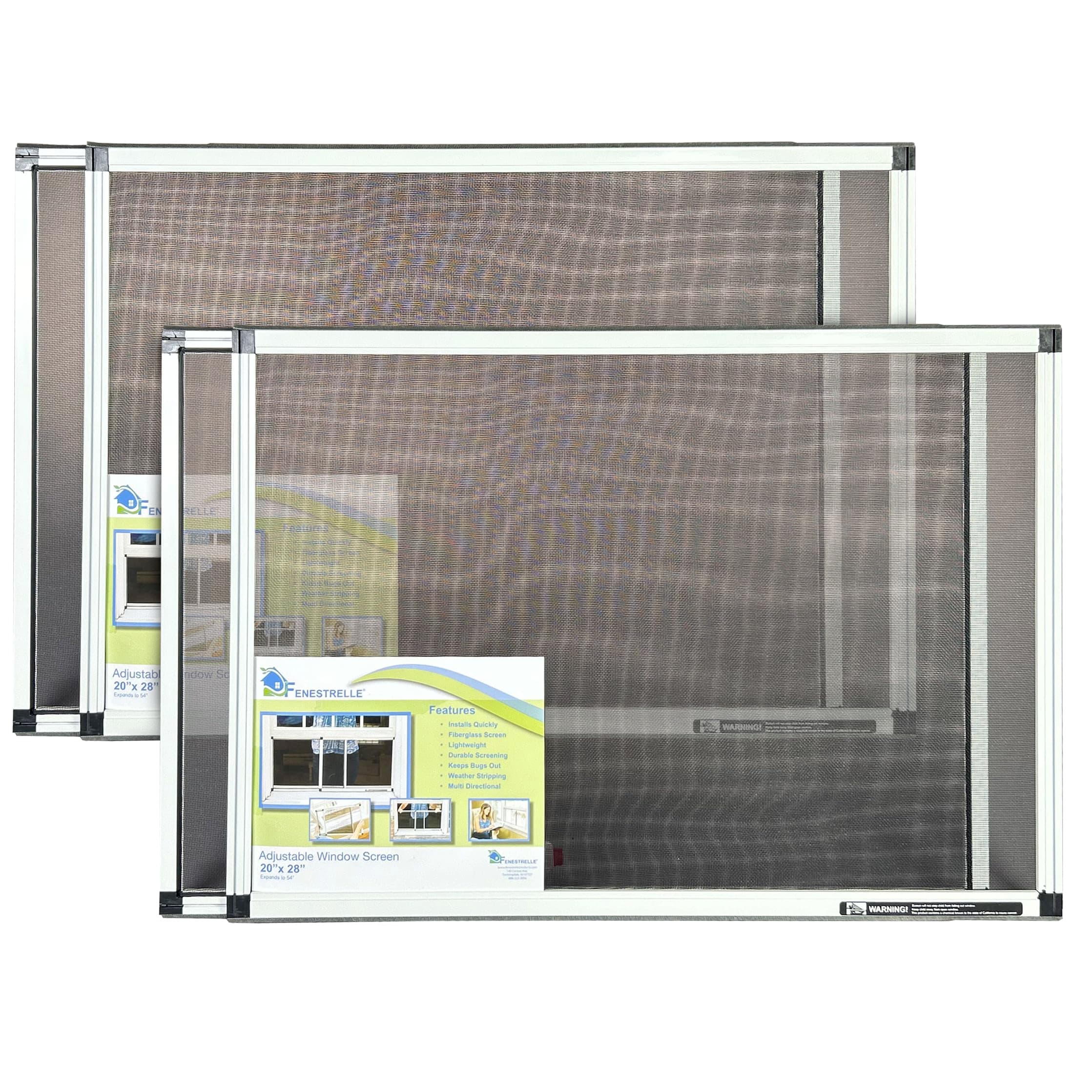 Fenestrelle Expandable Window Screen, 2 Way Adjustable, Horizontal (20" H x 28" - 54" W) or Convert to Vertical (28" H x 20" - 38" W), Perfect Replacement Screen for Windows, 2 Pack of Large Screens
