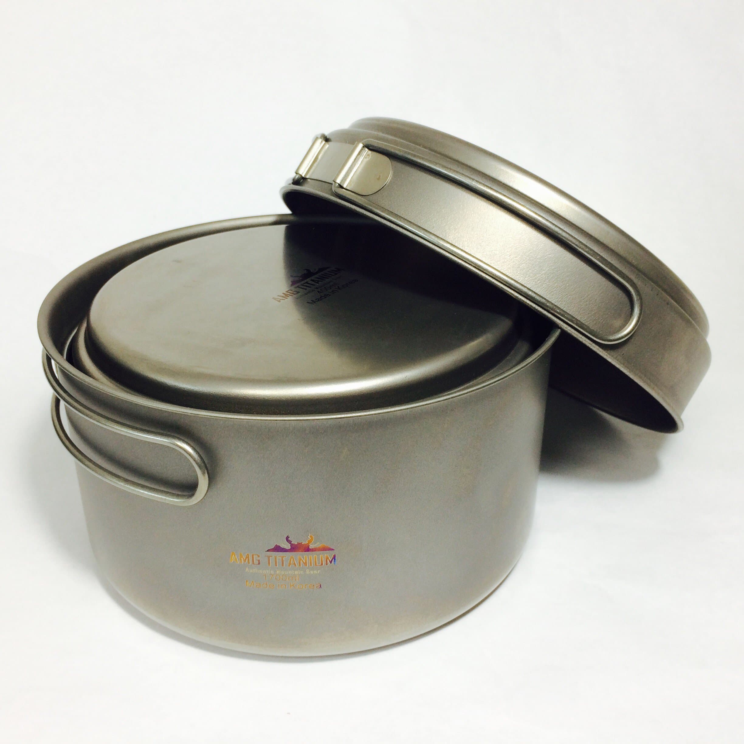 Uncoated Portable Pot Medium & Large 2Pcs Set Camping Cookware Outdoor Backpacking Hiking Lightweight