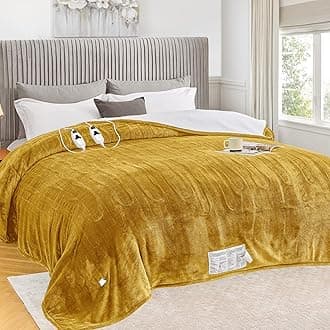 greenoak Heated Blanket Electric King Size 100"X90" Dual Control, Heating Blankets with 10 Levels 8 Hours Auto-Off, Soft Flannel House Warming Gifts for Grandma Seniors Mom, Brownish Yellow
