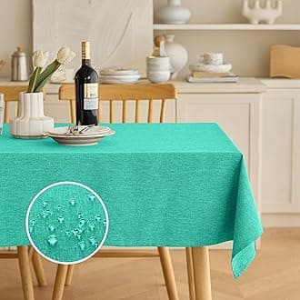 Faux Linen Small Rectangle Tablecloth for Kitchen Dining Room,Outdoor Coffee Wrinkle-free Washable Table Cloth Covers for Wedding, Picnics, Party(Oblong, 60 x 84 Inch (6-8 Seats), Turquoise)