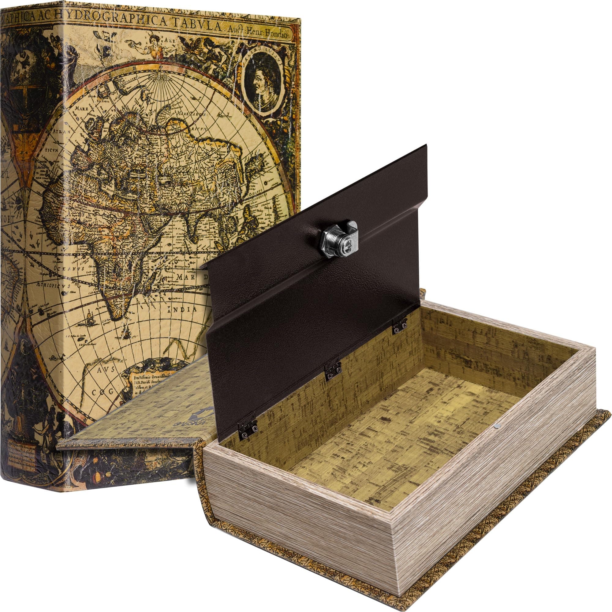 Barska Antique Map Book Safe with Key Lock – Hidden Diversion Lock Box with Magnetic Closure – Concealed Steel Compartment for Cash, Jewelry, Valuables – Home or Office Security Hidden Book Safe