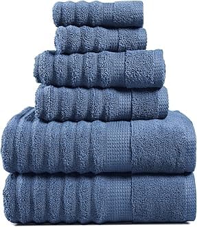 LANE LINEN Luxury Bath Towels for Bathroom Towels Decorative Set of 6, 100% Cotton Quick Dry Towels, Hand Towels and Washcloths Sets, Soft Workout Towels for Gym, Body, Hotel Collection Towels- Denim
