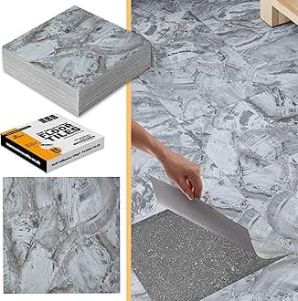 Self-Adhesive Vinyl Floor Tiles - 30 Pack Covers 30sqf (2.79 sqm) - Peel and Stick Tile 12”x12” (30.5x30.5cm) for Kitchen, Living Room and Bathroom - Charcoal Marble Flow Pattern