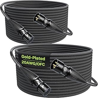 50ft XLR Cable 2 Pack, 20AWG, Professional Gold-Plated Rean Connectors from Neutrik, Kevlar-Reinforced Nylon Braided Microphone Cable, Mic Cable, Shielded and Balanced XLR Male to Female Cord