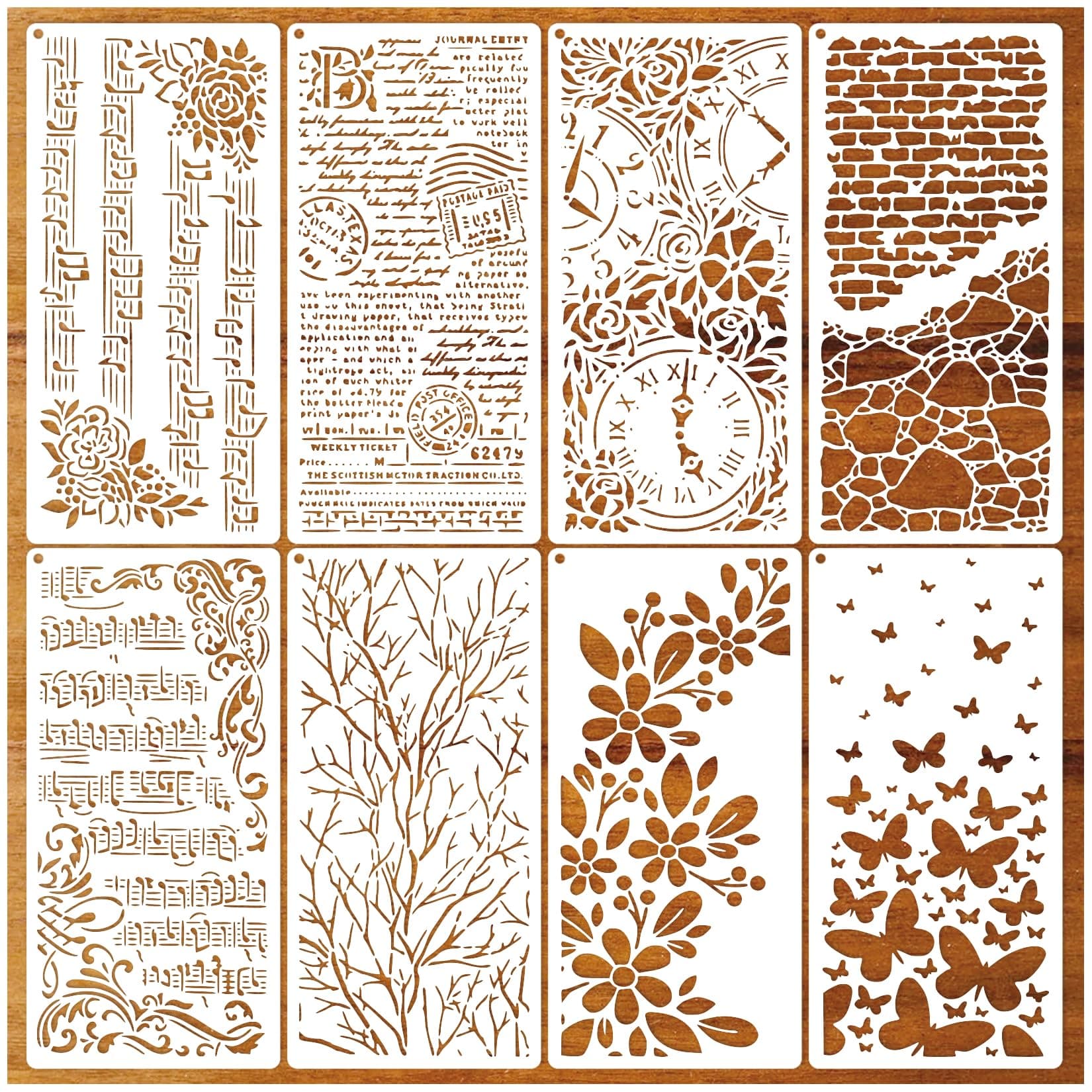 8 Pieces Stencils for Crafts Reusable Branches Musical Notes Stencil Floral Texture Background Layering Drawing Templates Stencils for Painting on Wood Furniture Paper (8 Branches)