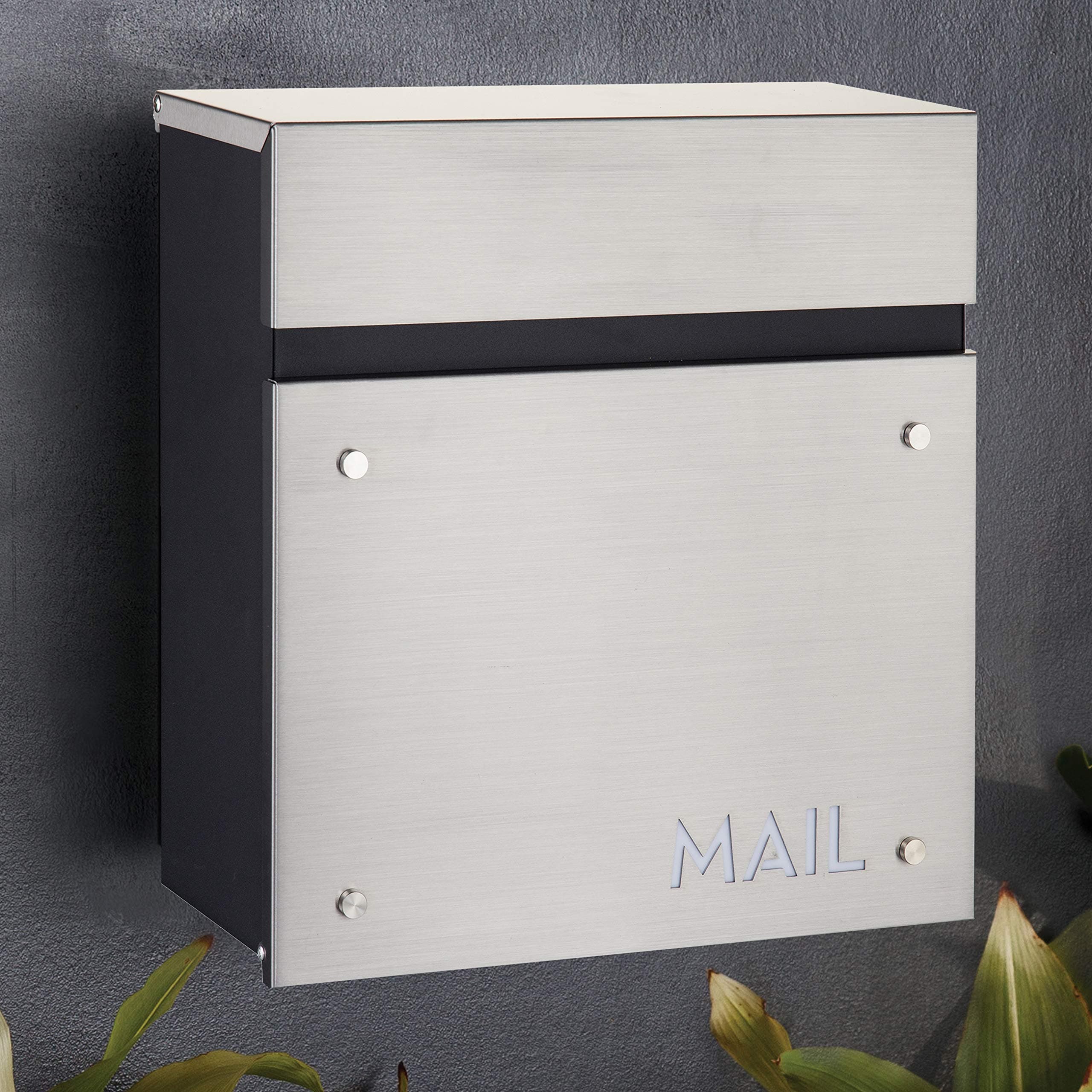 Wall-Mounted Modern Locking Mailbox from Bailey Boxes: Enhance Your Home with The Dalton - 14.25" H x 14" W x 5.75" D. Elevate Your Space with This Stylish and Secure Addition.