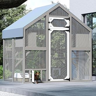 PetsCosset 71" H Catio Outdoor Cat Enclosure for Multiple Cats Large Wooden Walk in Cats House Outside Weatherproof Roof,Attached to House's Window,Cat's Door and Tunnel