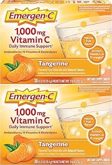 1000mg Vitamin C Powder, with Antioxidants, B Vitamins and Electrolytes, Vitamin C Supplements for Immune Support, Caffeine Free Drink Mix, Tangerine Flavor - 60 Count/2 Month Supply