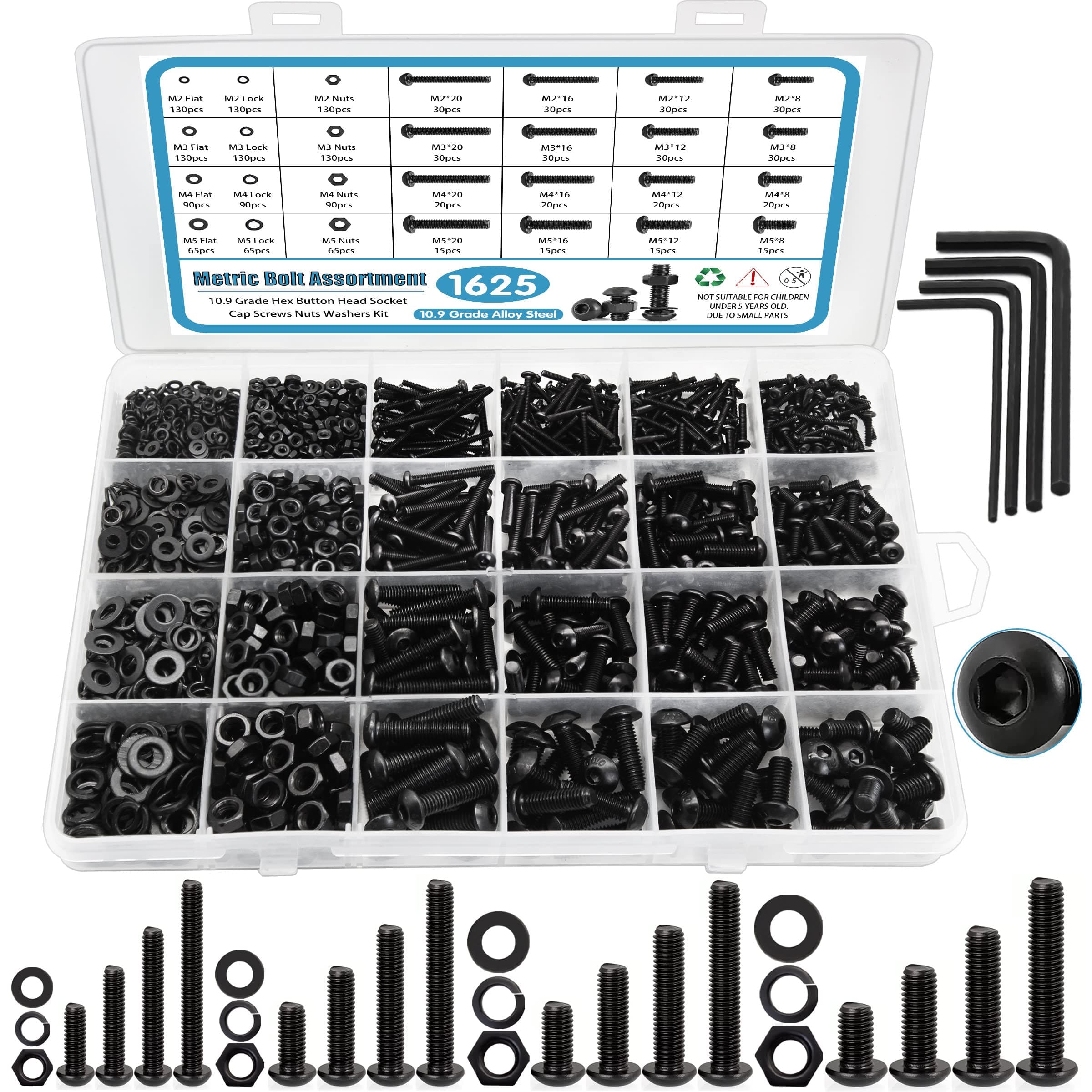 1625PCS Black Hex Button Head Bolts