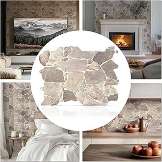 CONCORD WALLCOVERINGS Retro-Art 3D Faux Stone Wall Panels, Pack of 15, Grey Beige Brown Wild Boulder, Lightweight PVC Sheets 17.5" x 23.75" (44.5cm x 60.3cm), Rock Tiles - Covers 43.3 Sq Ft (4m2)