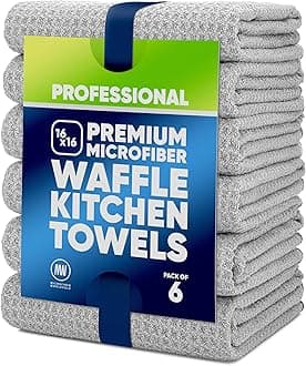 Kitchen Towels - Microfiber Waffle Weave Towels | Absorbent, No Lint, Thick, Reusable, Commercial, Soft, Hand, Tea, Glass, Bar, Sublimation Blank, Polyester Cloths (Gray, 16 x 16 (6 Pack))