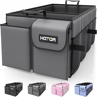 HOTOR Foldable Trunk Organizer - SUV & Sedan Compatible, Sturdy 2-Compartment Grey Car Accessory Organizer, 23.6"14.2"10.6"