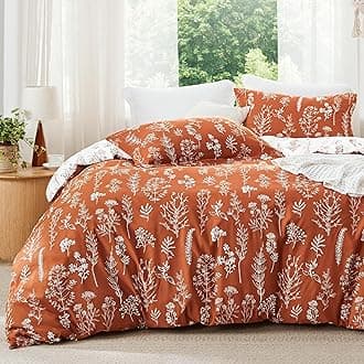 Bedsure Queen Comforter Set - Terracotta Bed Set, 3 Pieces Cute Floral Bedding, 1 Soft Reversible Botanical Flowers Comforter and 2 Pillow Shams