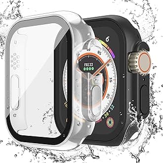 Misxi [2 Pack] Waterproof Case with Button Designed for 49mm Apple Watch Ultra 3 (2025) / Ultra 2 / Ultra, Hard PC Cover with Tempered Glass Screen Protector for iWatch, 1 Black + 1 Transparent
