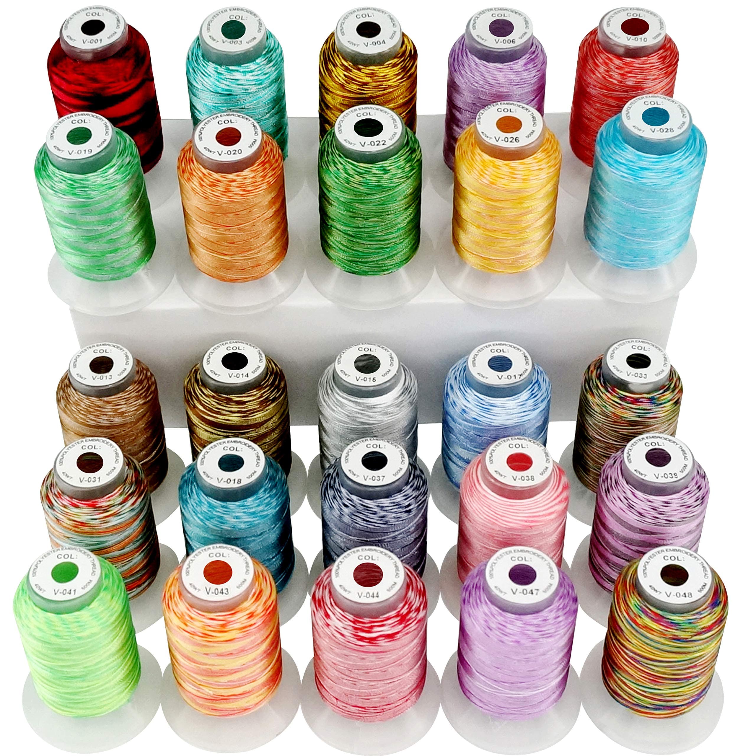 25 Colors Variegated Polyester Machine Embroidery Thread Kit 500M (550Y) Each Spool for Brother Janome Babylock Singer Pfaff Bernina Husqvaran Embroidery and Sewing Machines