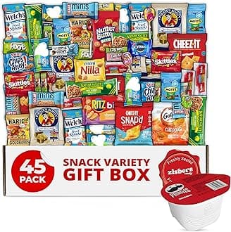 Snack Box Care Package Gift Box 45 Count - Large Variety Snack & Treats for College Students, Adults, Kids, and Office Treats - Zisbers